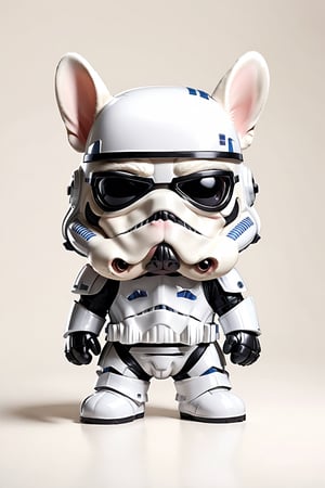 chibi, perfect-composition, Perfect pictorial composition, Creative poster, Cute, Cute Star Wars White Stormtrooper, wearing Mask and helmet, cartoon, french bulldog, (Detailed French Bulldog Appearance）