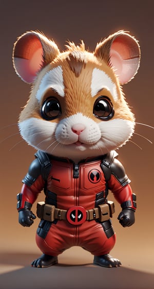 Highly detailed 3D models of Cute hamster in a deadpool suit, deadpool mask, (wear mask:1.3), tiny, tiny, chibi style, whole body, Sharp focus, 8K wallpaper, Masterpiece,chibi,Chibi Style,monster