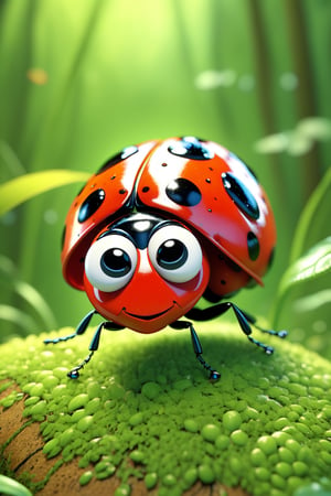 (Best quality, ultra detailed, masterpiece), Curious ladybug in the forest, 3d illustration,disney cartoon,3dcharacter