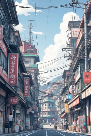 Beautiful views of the city, street, Gray City, ultrasharp, HD, 8K, Manners, Beauty, Cuteness,  Beautiful and charming city, Gray sky, Wagas, different, flat color, flat shading, highres, superb, 8k wallpaper, extremely detailed, intricate, limited palette,ek_art_b00ster,anime,illustrated,FluxBoost,myvectorillustrations