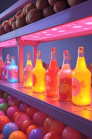 glass bottles, grocery stores, potatoes, fluorescent lamps translucent, luminary, kawaii, bauhaus, colorful, plastic, transparent, product design, shiny jelly, cute and cute plastic machine parts, awesome lighting, 3D, digital art, translucent plastic bubble gum, close-up, 3D, super detail, borderless, C4D, octane rendering, blender, HD, full body, simple background! !!