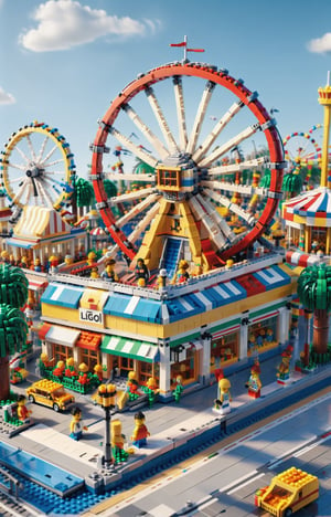 Lego style, amusement park scene, rich color matching, blind box style, toy model, voxel, very detailed, super high resolution, 8K UHD,lego