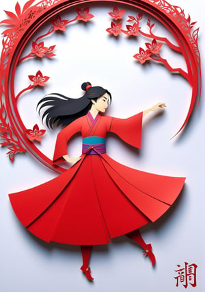 A mesmerizing paper-cut animation of the iconic tale of Mulan comes to life on the screen. Every delicate detail meticulously crafted out of paper unfolds before your eyes, showcasing the determined spirit of Mulan. The intricate paper scenes blend vibrant colors with the ancient art of papercutting, capturing Mulan's courage and determination as she goes against societal expectations to protect her family and honor. This enchanting animation captivates viewers with its exquisite precision and awe-inspiring artistry, immersing them in the compelling story of Mulan's heroic journey. (((Paper cutting art style))), high detail, high quality, high resolution, dramatically captivating, detailmaster2,Movie Still