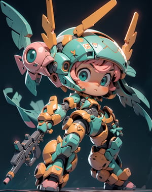((highest quality)), (8k, very detailed, full-length frame, high-detail RAW color art, masterpiece: 1.2), bj_cute_machinery,1 woman, alone, blush, blue_eyes, Hold, closed_mouth, standing, saturated_body, weapon, pink_hair, Little, Hold_weapon, Armor, aqua_eyes, gun, helmet, Black color_background, clenched_hand, Hold_gun, Mecca_museum, power_Armor,
cinematic lighting, strong contrast, high level of detail, best quality, masterpiece, style,BJ_Cute_Mech,1 girl,3DMM