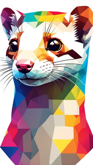  white background , a super minimal pixelated vector logo of a multicolored stoat. Super crisp detail, High resolution, clean precise edges, 8K, graphic tshirt vector, contour, white border background, (the most stunning illustration in the world:1.5)