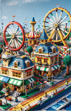 Lego style, amusement park scene, rich color matching, blind box style, toy model, voxel, very detailed, super high resolution, 8K UHD,lego