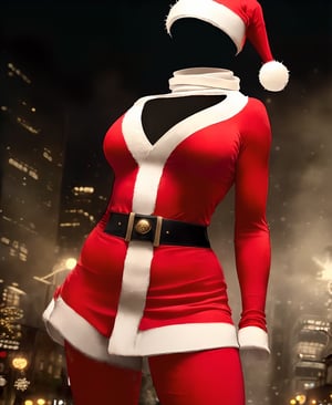 (((vintage horror movie))), realistic, (((hyperrealism))), (((photorealism!))), ultra detailed, intricate, 64k, UHD, absurdres, (((ultra-detailed city street at night setting background!))), ((dramatic shadows)), ((raytracing)), ((very dark cinematic lighting)), ((foggy moonlight)), BREAK (((sexy invisible Santa Girl))), BREAK (((invisible Santa girl))), (((ultra detailed intricate red santa coat and santa hat)),  BREAK (((invisible santa girl))), ((narrow waist)), ((wide hips)), ((toned and fit)) ((head and chest partly wrapped in bandages)), BREAK the sexy invisible santa girl is standing in a dimly lit street with her coat open with bandages provocatively wrapped partially around her, she unwrapping the bandages to become (((invisible)))