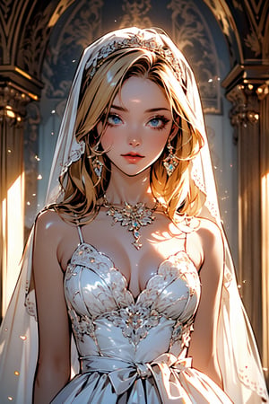((Best quality,masterpiece:1.3)), ultra high res,1girl, firearm, dress, blonde hair, veil, solo, jewelry, blood, necklace, blue eyes, blood on clothes, white, bridal veil, wedding dress, tree, building,(covered in  artstation),FAN ART style, colourful, beautiful, artstation, film mood, dramatic, oppressive lighting, shadows, cinematic atmosphere, sharp focus, 