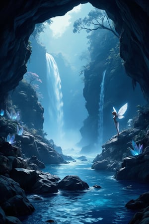 Masterpiece, professional, award-winning, intricate details, ultra high detailed, 64k, dramatic light, volumetric light, Mystical, hidden grotto with glowing crystals and ethereal nymphs, high-quality, magical, ethereal beauty, mythical creatures, serene ambiance, luminescent allure, hidden sanctuary:1.2, cascading waterfalls, shimmering reflections, whispered melodies, mythical encounters, tranquil haven, captivating serenity,ek_art_b00ster,anime,illustrated,
