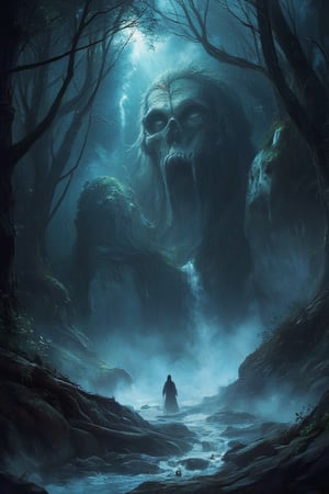 Masterpiece, professional, award-winning, intricate details, ultra high detailed, 64k, dramatic light, volumetric light, Enigmatic, mist-shrouded forest with ancient spirits and mystical fog, supernatural being, photorealistic, magical, ethereal, mystical beings, atmospheric allure, enshrouded beauty, haunting ambiance:1.1, twisted roots, whispered secrets, hidden groves, elusive presence, mythical guardians, mystical tranquility, 8k,ek_art_b00ster,anime,illustrated,