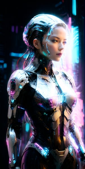 high quality, Ultra HD, A cyberpunk icon dons a tech-woven ensemble, embodying the essence of digital futurism, her every move a glitched symphony in the world of fashion.,Energy light particle mecha,Strong Backlit Particles