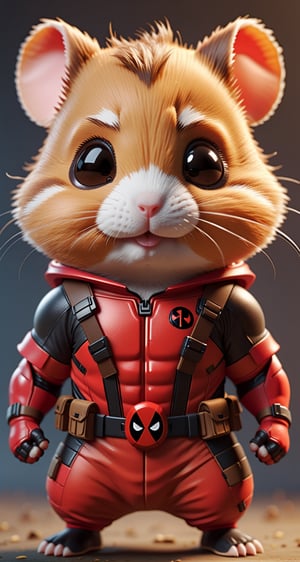 Highly detailed 3D models of Cute hamster in a deadpool suit, deadpool mask, tiny, tiny, chibi style, whole body, Sharp focus, 8K wallpaper, Masterpiece,chibi,Chibi Style