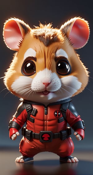 Highly detailed 3D models of Cute hamster in a deadpool suit, deadpool mask, tiny, tiny, chibi style, whole body, Sharp focus, 8K wallpaper, Masterpiece,chibi,Chibi Style,monster