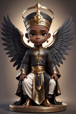 chibi, fullbody potrait of (((stunningly handsome african black man))), wearing muslim 2 piece garment with matching head wrap  
 sitting on a thronefallen angel, chibi style, 3d style, AngelicStyle