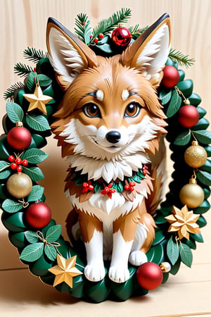 a((( little more brown))) coyote wearing Christmas wreath,Apoloniasxmasbox,xxmix_girl