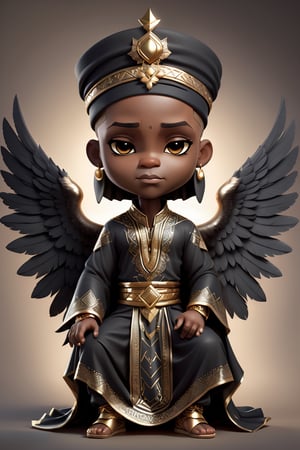 chibi, fullbody potrait of (((stunningly handsome african black man))), wearing muslim 2 piece garment with matching head wrap  
 sitting on a thronefallen angel, chibi style, 3d style, AngelicStyle