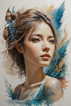 ((amazing quality, award winning, intricately detailed, extremely detailed 8K, masterpiece, painting)), ((style of Carne Griffiths)), sketch ink artwork of beautiful woman, river background,Leonardo Style, illustration,tshirt design,oni style