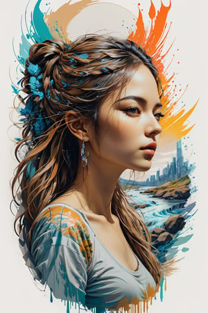 ((amazing quality, award winning, intricately detailed, extremely detailed 8K, masterpiece, painting)), ((style of Carne Griffiths)), sketch ink artwork of beautiful woman, river background,Leonardo Style, illustration,tshirt design,oni style