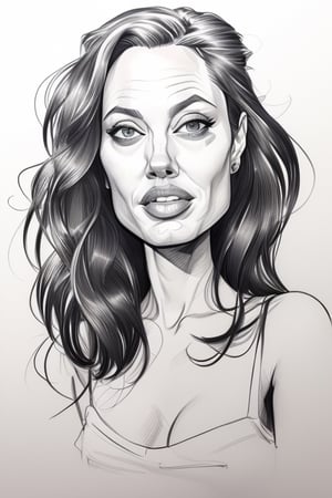 a beatifull woman portrait, angelina jolie, caricature, ink drawing