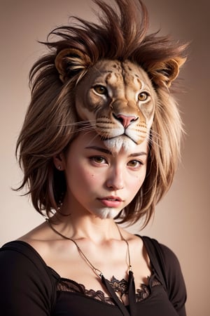A realistic fusion of a majestic lion and an enchanting young girl, portrayed with the graceful brushstrokes of ink wash painting. The artwork captures their deep connection, blending intricate details with the fluidity and simplicity of ink, creating a harmonious composition. The lion's strength and presence harmonize with the girl's innocence and beauty