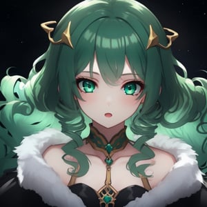 girl, siren, fantasy .Perfect anatomy, (masterpiece, top quality, extreme), perfecteyes, mertal green eyes, midnight green hair, portrait,  long curly hair, night, undersea, girl, space cardet shelbra, feminin, byzantium scails.