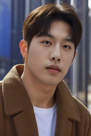 1boy, 20 years old, korean, black hair,  light brown eyes, man of incredible beauty,  extremely handsome,  very beautiful, (Cowboy-shot:1.2),#boy ,#male