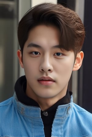 1boy, 20 years old, korean, black hair,  light brown eyes, man of incredible beauty,  extremely handsome,  very beautiful, (Cowboy-shot:1.2),#boy ,#male