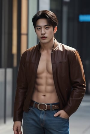 1boy, 20 years old, korean, black hair,  light brown eyes, man of incredible beauty,  extremely handsome,  very beautiful, (Cowboy-shot:1.2),#boy ,#male