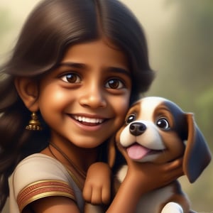 Share a funny or whimsical image, like cartoon of Indian little girl with her puppy in 3D, hyper realistic sharp, 16K
