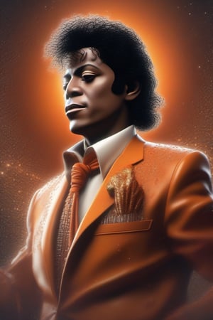 Liquid ingradients, condensed milk white and brown, orange syrup, tomato sause and salted soya sauce, create a masterpiece that depicts the king of pop doing the moonwalk. In batic fractal, hyper detailed, octane render, 16k, sharp, photorealistic.