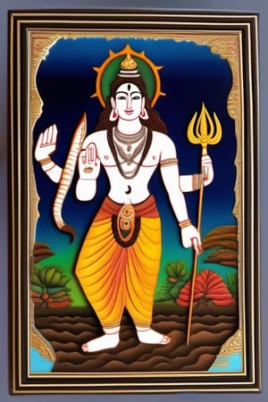 front smart faced, Lord Shiva  is walking in front, vibrant artistic painting, impasto, embossed images in paper cuts