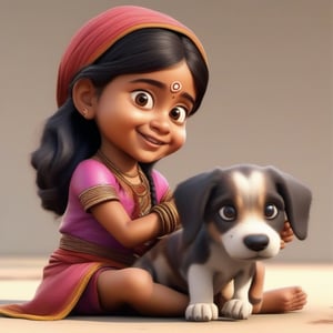 Share a funny or whimsical image, like cartoon of Indian little girl with her puppy in 3D, hyper realistic sharp, 16K
