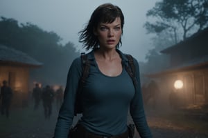 Create an 8K AI image capturing the essence of Stable Diffusion's style. Visualize a young Milla Jovovich as Alice from the Resident Evil movie series in a hyperrealistic action sequence. Pay meticulous attention to her figure and detailed body, capturing her in a real-life action moment as she speeds in a hypercar, chasing zombies in the night. Frame the scene in a wide-angle shot that emphasizes the epic nature of the action, while showcasing the big moon in the sky as a dramatic backdrop. Infuse the image with the intricate detailing and vivid realism characteristic of Stable Diffusion's work. Incorporate 3D rendering to give depth and dimension to every element, creating an image that feels as if it were plucked from a movie. This AI-generated image should exude the adrenaline of the chase, the photorealistic qualities of real-life action, and the cinematic grandeur of Stable Diffusion's style