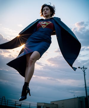  The role of superwoman in the movie flash, (((levitating on the air)), on street,Cloak,full-body:2, high detail, ultra detailed skin texture, amazing, photorealistic, unusually detailed, sunlight, hdr , 4k, film lighting, Leica 35mm prime lens (photorealistic:1.4),black short hair, 1 girl, natural lighting, from below, (best quality),incredibly detailed, stage, best quality, ultra high res, (photorealistic:1.4), 1girl