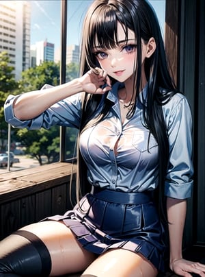 school girl, school shirt unbuttoned, wet shirt, shirt untucked, shirt hanging from sleeves, uncovered breasts, purple undertone, sakimichan,pov
