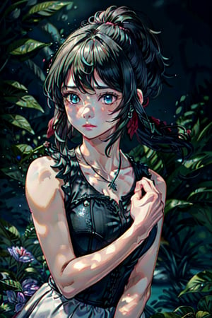 wlop, 1girl, backlighting, bare shoulders, blue eyes, blurry, closed mouth, collarbone, depth of field, dress, expressionless, final fantasy, final fantasy xv, green hair, highres, jewelry, knight, looking at viewer, (lunafreya nox fleuret), necklace, pendant, pink lips, ponytail, short hair, sleeveless, sleeveless dress, solo focus, upper body, white dress
,Endsinger,anime,weiboZH,RedHoodWaifu