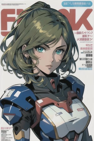 masterpiece, best quality, character portrait, cute girl,  short punky green hair, highly detailed, magazine cover, 4k quality,Gundam girl