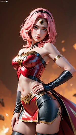 sakura haruno, pink hair, wearing a wonder woman costume, full body shot, masterpeace, very realistic, 4K, ,sakura haruno,wonder woman