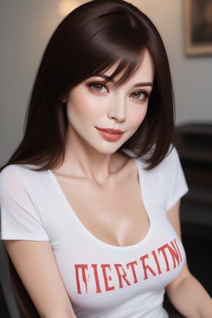 amazing woman, beautiful, straight brown hair shoulder-length, sexy