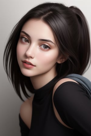 Beautiful young woman, straight dark hair to the shoulders