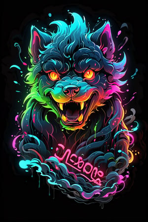 stamp vector for t-shirt, dog character, strong lines, lit neon palette, neo-traditional, badass, hipster, graffiti, underground, badass, noir