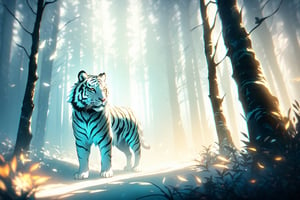 style of Anato Finnstark, a beautiful landscape of a white tiger, outdoor, thematic background, neon, glow, fluttering symbols, | depth of field, bokeh, | smooth detailed shadows, hyperealistic shadows, (saturated color) | ,(unreal engine, pixar style), (3d model)