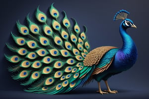 (full body) intricate coloring, vector graphic logo design of a peacock, 3-6-9 pattern, art and mathematics fusion, high resolution, kawaii, cute, Elegant, subtle gradient, sophisticated, muted color scheme, hyper detailed, trending at artstation, sharp focus, studio photography, highly detailed, centered, bright color, solid dark background, made with adobe illustrator, movie still, Leonardo Style, 3d style ,3d style,photo r3al