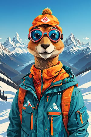 Ilustration,carton pollar kangaru head, with ski goggles in which mountains are reflected,wearing a mountain jacket, withoud kangaru eye,Mario Real - SDXL 1.0,more detail XL