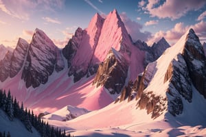 A mountain background, Ilusion, pink color, masterpiece, ultra high res, high quality, ultra detailed, ultra realistic,8k,More Detail