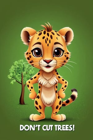 a very cute little leapard ((( with the text: "Don't Cut down trees! "))),cartoon logo