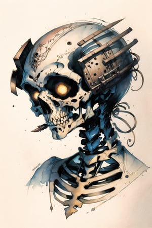 hound skeleton sticker, fantasy character, soul, digital illustration, comic book style, steampunk noir, perfect anatomy, centered, approaching perfection, dynamic, highly detailed, watercolor painting, artstation, concept art, soft, sharp focus, illustration, art by Carne Griffiths and Wadim Kashin, more realistic 