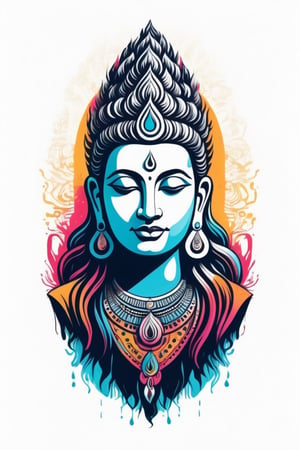 Vintage tshirt print design (on a white background:1.2), Retro Silhouette drawing of a indian shiva idol from the front, with colors ink pop art blackground,delicate,filigram,centered,intricate details,high resolution,4k, illustration style,Leonardo Style