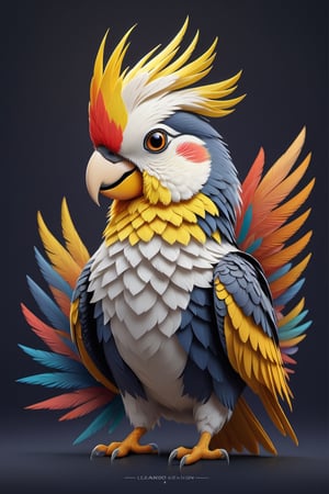 (full body) intricate coloring, vector graphic logo design of a Cockatiel, 3-6-9 pattern, art and mathematics fusion, high resolution, kawaii, cute, Elegant, subtle gradient, sophisticated, muted color scheme, hyper detailed, trending at artstation, sharp focus, studio photography, highly detailed, centered, bright color, solid dark background, made with adobe illustrator, movie still, Leonardo Style, 3d style ,3d style,photo r3al