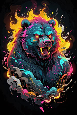 stamp vector for t-shirt, bear character, strong lines, lit neon palette, neo-traditional, badass, hipster, graffiti, underground, badass, noir